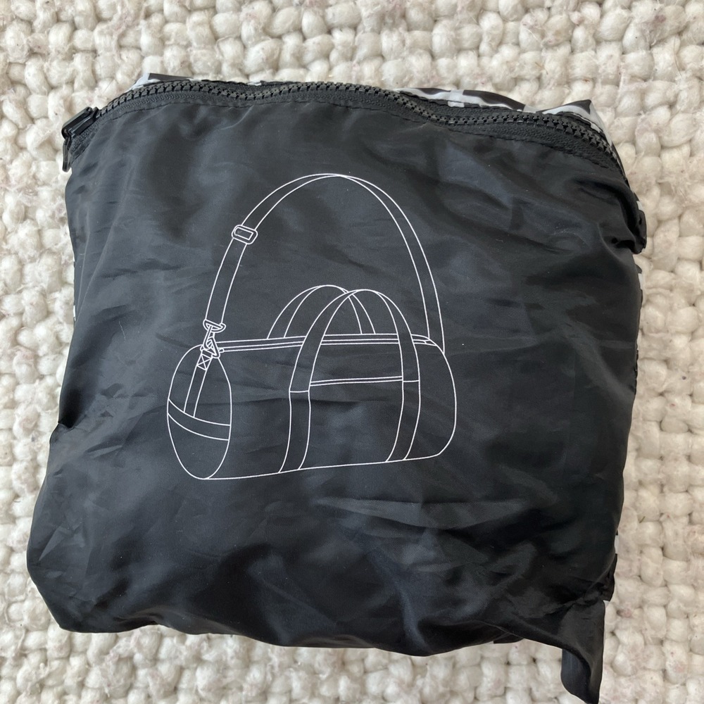IKEA KNALLA Foldable Duffel Bag 21" Black White Grid Packable Travel Gym Weekend